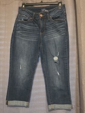 Time and Tru Dark Blue Distressed Boyfriend Jeans